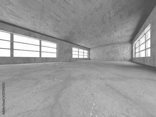 Dark concrete empty room. Modern architecture design