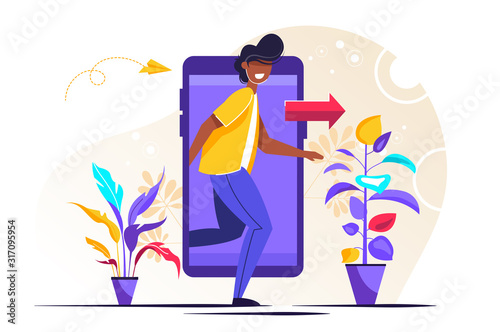 Digital detox. Young female character 
