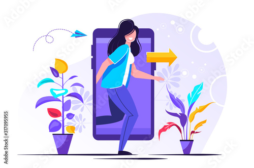 Digital detox. Young female character 