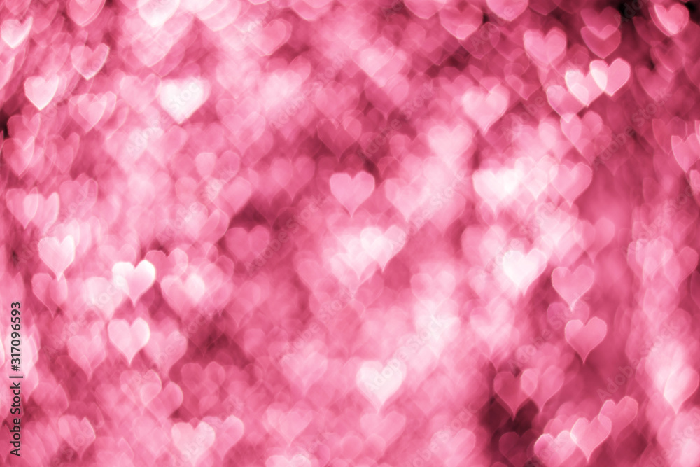 Pink lights bokeh in the form of hearts