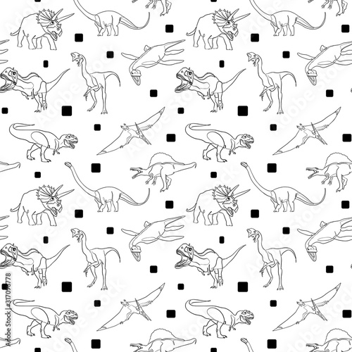 dinosaur pattern in one line drawing style. Contemporary Style