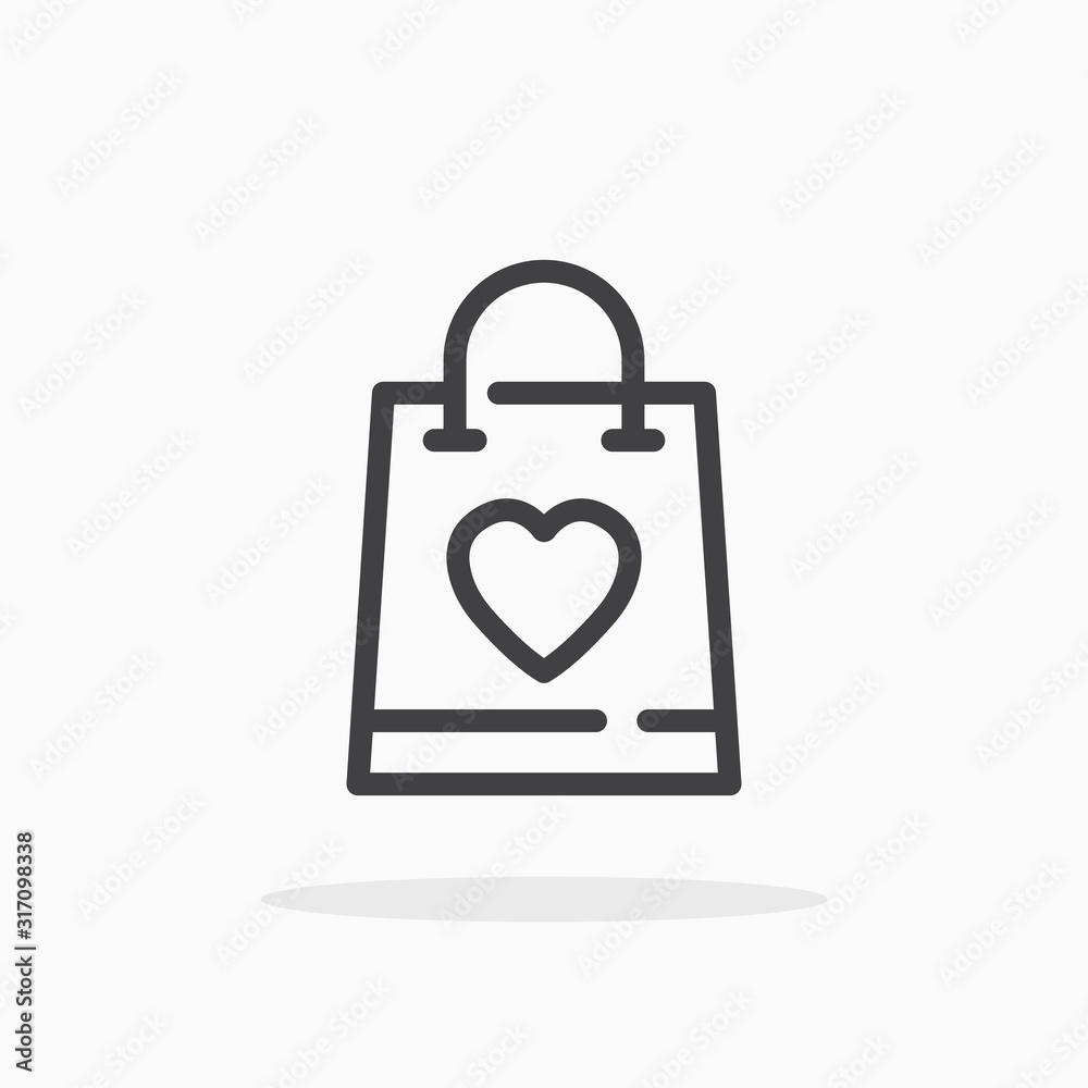 Shopping bag with heart icon in line style. Editable stroke. Shopping bag with heart icon in line style. Editable stroke.