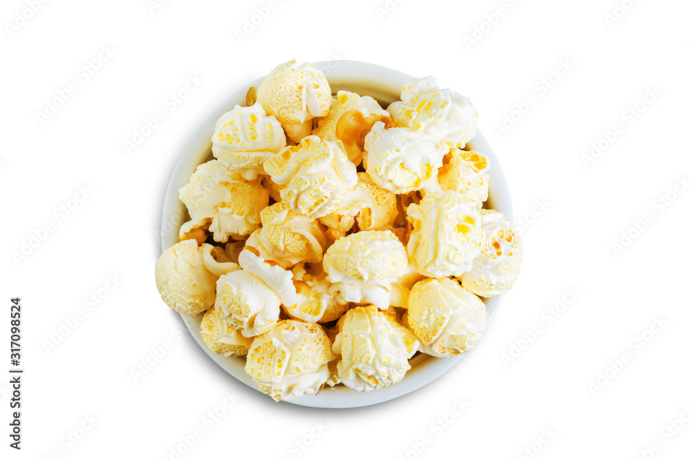 Salt popcorn on a white isolated background
