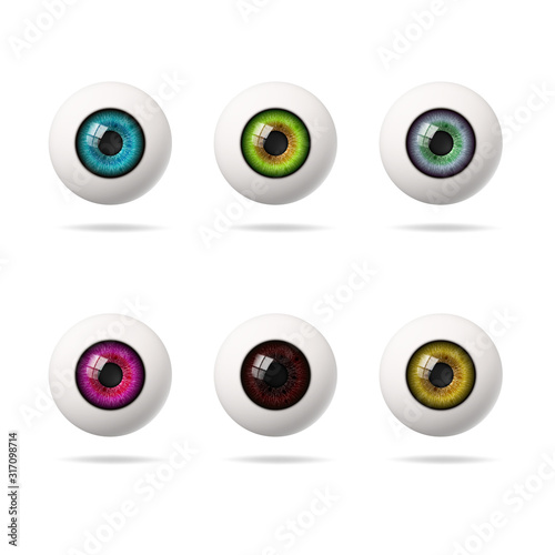 Set of multi-colored realistic colored human eyes. Vector illustration.