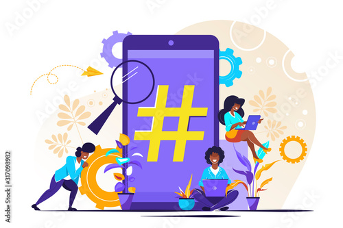 Vector illustration, phone with hashtag sign