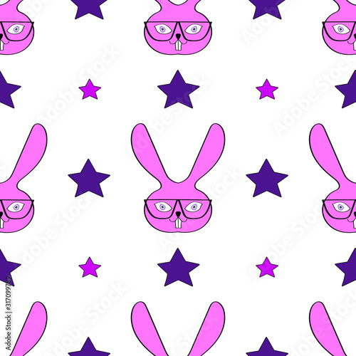 Seamless pattern with pink rabbits