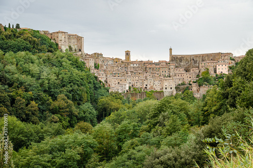 Panorama of Sorano  a town built on a tuff rock  one of the most beautiful villages in Italy.