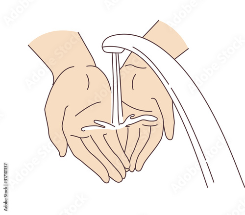 Washing hands under the tap. Vector illustration doodle icons