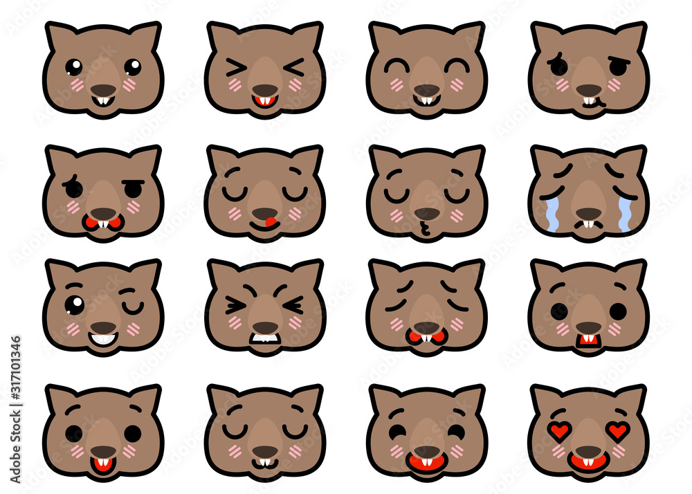 Set icons Emoji wombats with different emotions Vector illustration