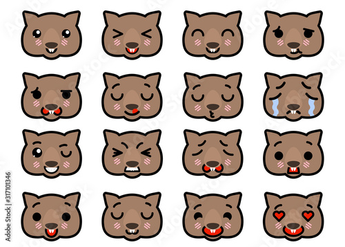 Fototapeta Naklejka Na Ścianę i Meble -  Set icons Emoji wombats with different emotions Vector illustration