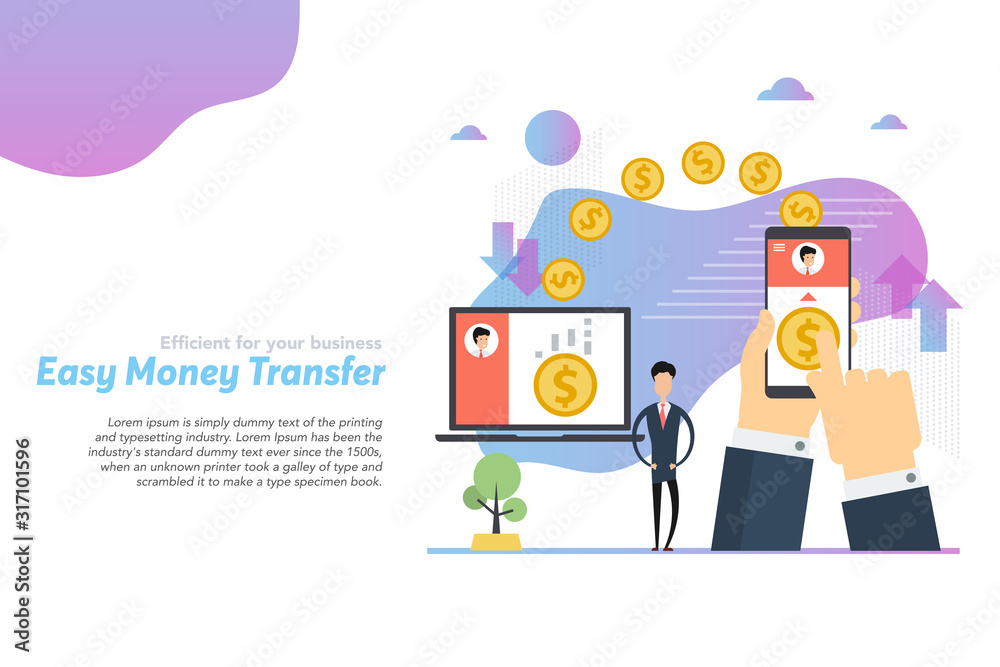 Web header template of easy money transfer in flat Web header template of easy money transfer in flat