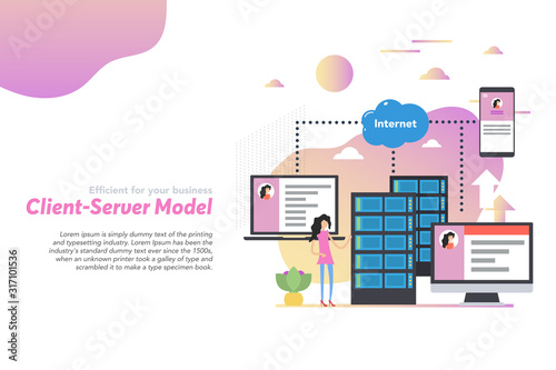 Web header template of client server model in flat