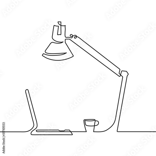 Vector black continuous one line of table office lamp