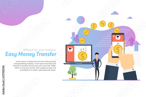 Web header template of easy money transfer in flat