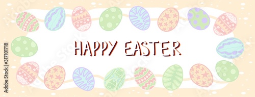 Happy easter social media, stories frame with paschal eggs. Copy space. Place for text. Vector