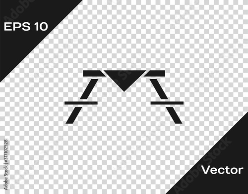 Grey Picnic table with benches on either side of the table icon isolated on transparent background.  Vector Illustration