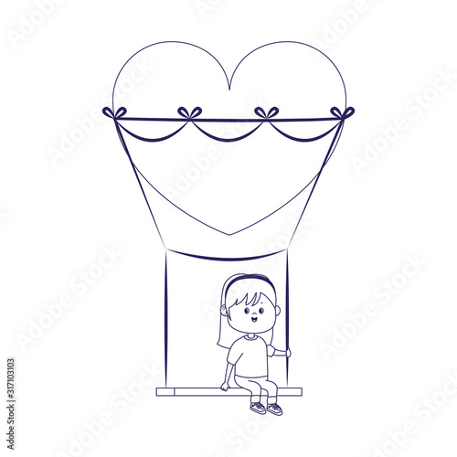 happy girl on swing with heart shape, flat design