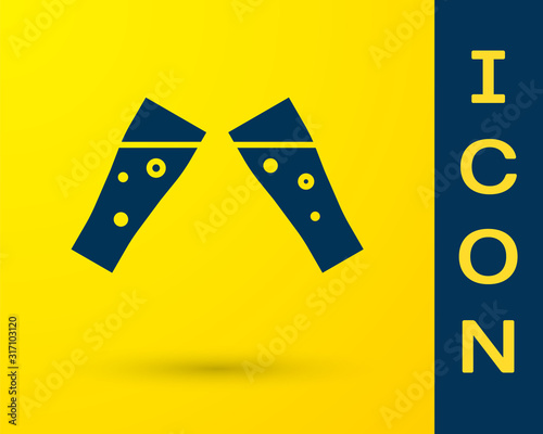 Blue Glass of beer icon isolated on yellow background.  Vector Illustration