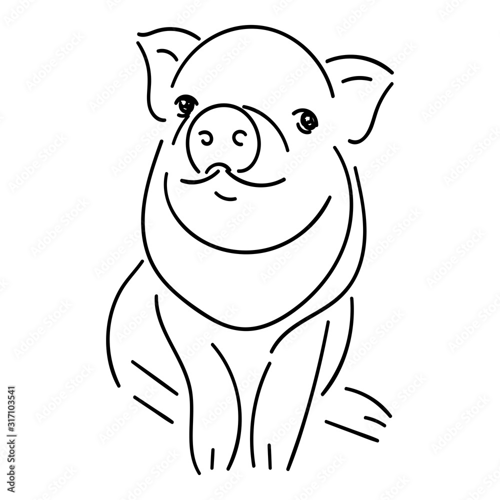 Little pig, black line isolated on white background, stock vector illustration Little pig, black line isolated on white background, stock vector illustration