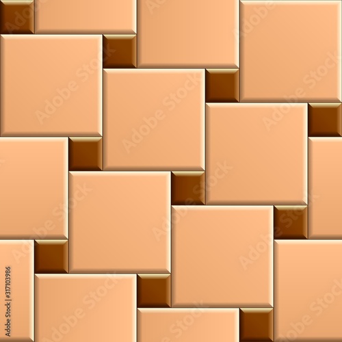 Seamless pattern of beige square patio floor with brown dots. 3D repeating background with diagonal pattern tiles