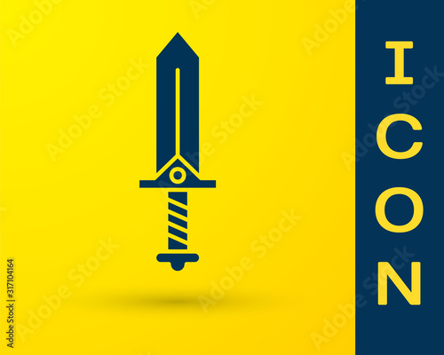 Blue Sword for game icon isolated on yellow background.  Vector Illustration
