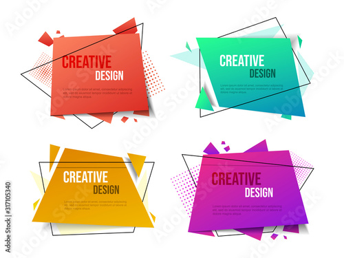 Creative vector banner templates set. Abstract geometric backgrounds collection with text space. Flamboyant gradient color backdrops with stylish decorative elements, thin line frames and dots