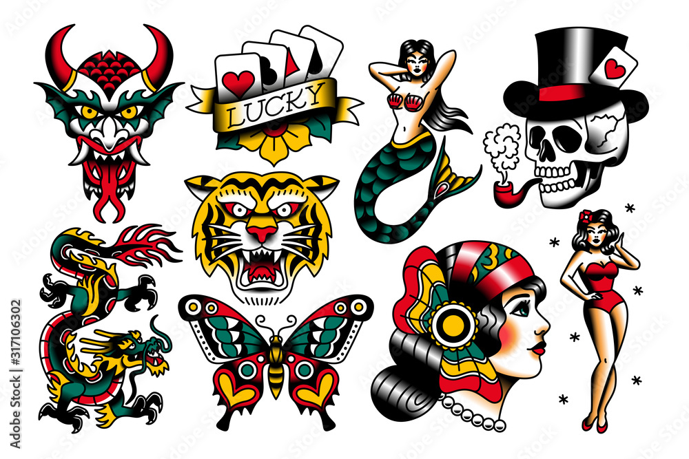 Set Of Old School Tattoo Designs