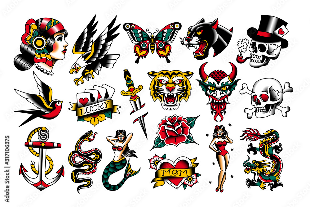 Set Of Old School Tattoo Designs