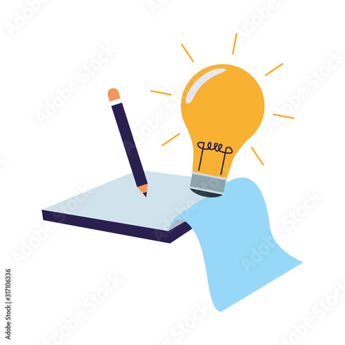 pencil with bulb light and notebook, colorful design