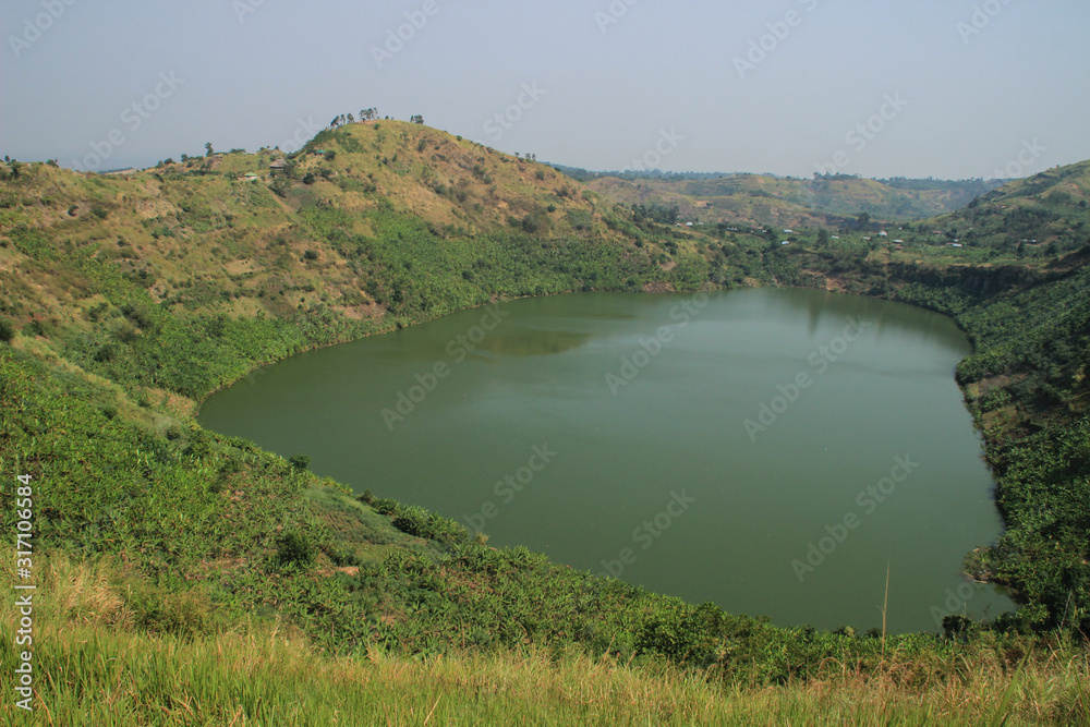 Albertina Rift is an extraordinary phenomenon of a bottomless lake in the crater of a volcano in Uganda, in the Queen Elizabeth National Park