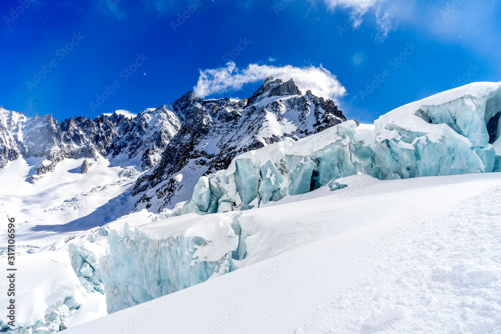 Mont Blanc, Mer de glace,  Vallée Blanche, Skiabfahrt von der Aiguille du Midi