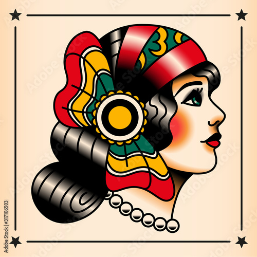 Old School Style Tattoo Gypsy Design