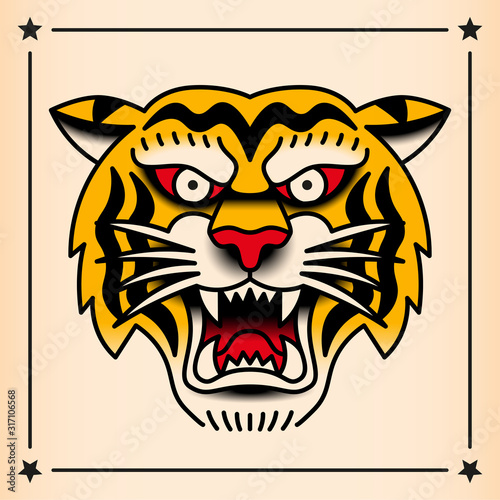 Old School Style Tiger Tattoo Design