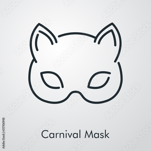 Icono plano lineal máscara de carnaval de gato en fondo gris