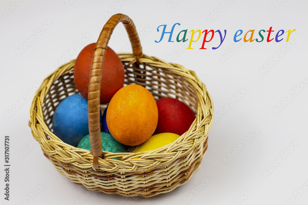 Easter eggs. Happy easter card. Multi-colored Easter eggs. Easter. Easter eggs on a white wooden background. Easter background. Easter eggs. Easter symbol. Easter card. Easter greetings. Happy Easter.