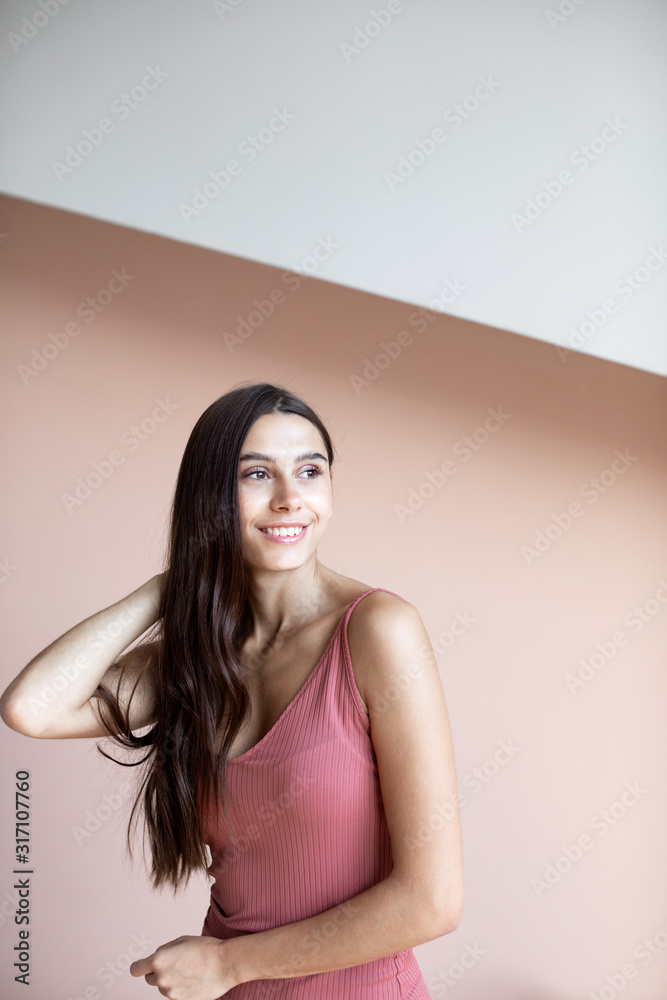 Portrait young beautiful smiling woman at home. Portrait young beautiful smiling woman at home.