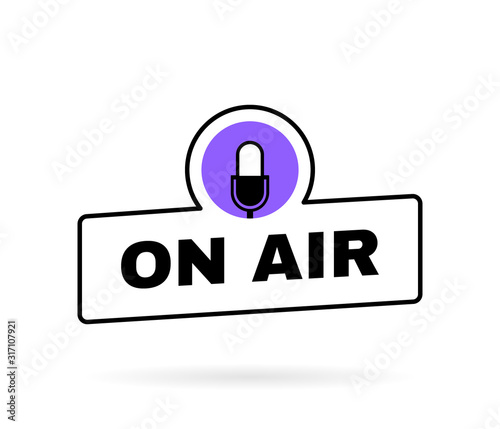 Podcast geometric badge on air live. Concept of radio broadcasting or streaming. Logo design. Vector illustration