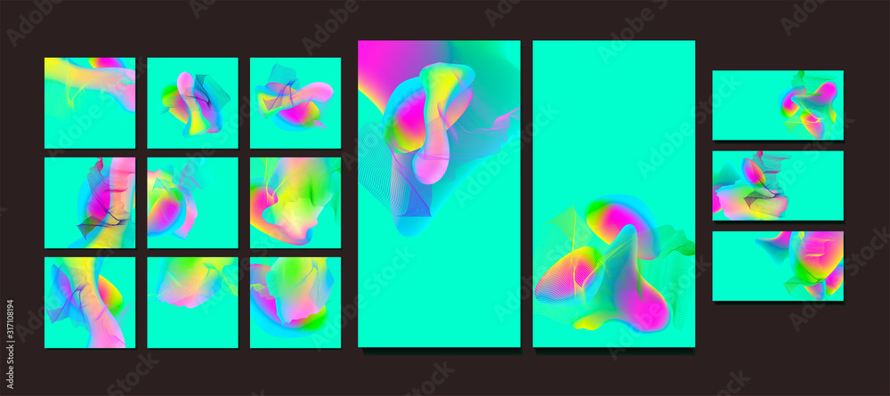 Fototapeta premium Set Light music bright colorful shapes abstract background plastic prism art new