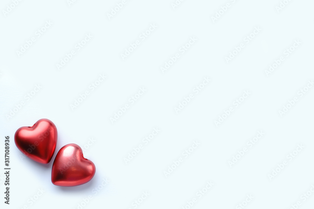 Love vibes. Composition of heart shaped decorations on white background. Valentines, Mother's day, holiday concept. Flat lay, top view, copy space Love vibes. Composition of heart shaped decorations on white background. Valentines, Mother's day, holiday concept. Flat lay, top view, copy space