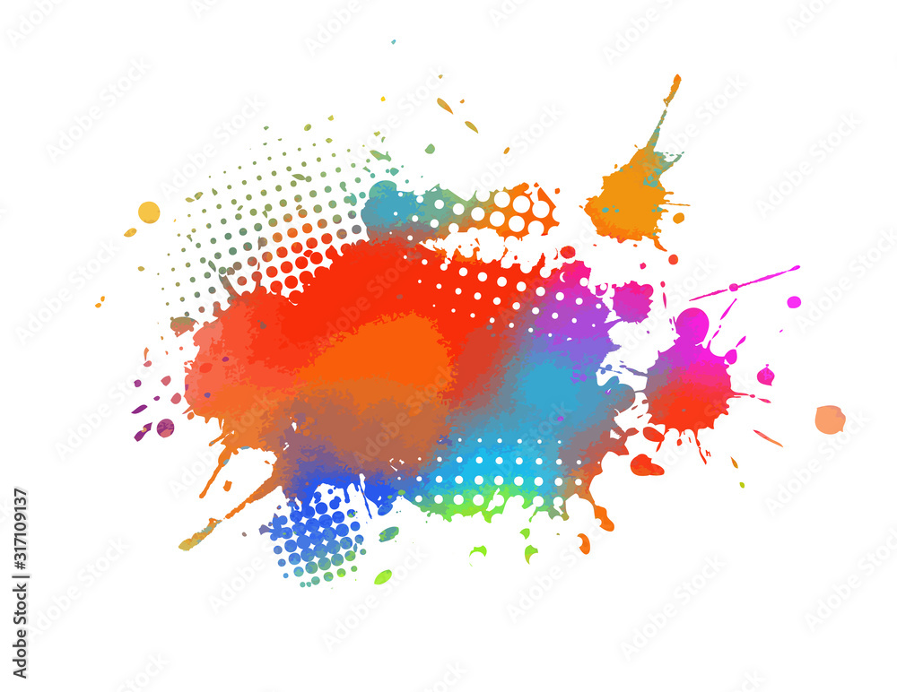 Multi-colored spots of paint on a white background. Grunge frame of paint. Mixed media. Vector illustration. - obrazy, fototapety, plakaty 