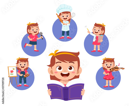 happy cute kid girl dreaming about future