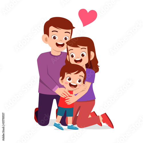 happy cute kid boy with mom and dad
