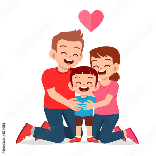 happy cute kid boy with mom and dad