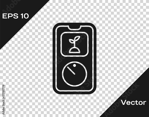 Grey Smart farming technology - timer farm automation system in app icon isolated on transparent background. Vector Illustration