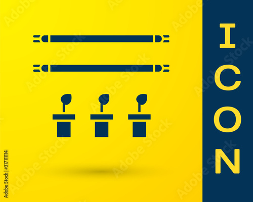 Blue Smart farm with light bulb and plant symbol icon isolated on yellow background. Vector Illustration