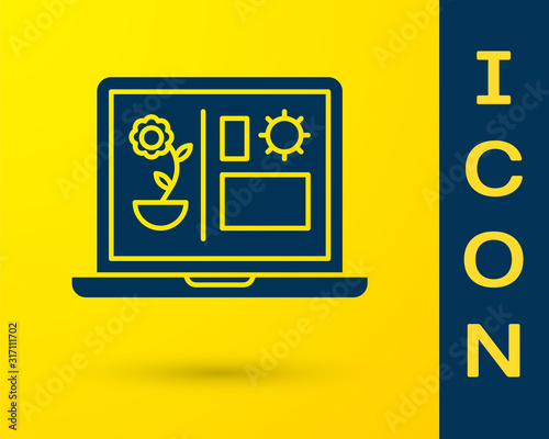 Blue Smart farming technology - farm automation system icon isolated on yellow background. Vector Illustration