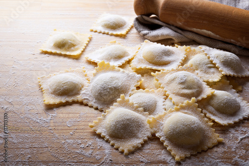 Homemade spinach and ricotta ravioli