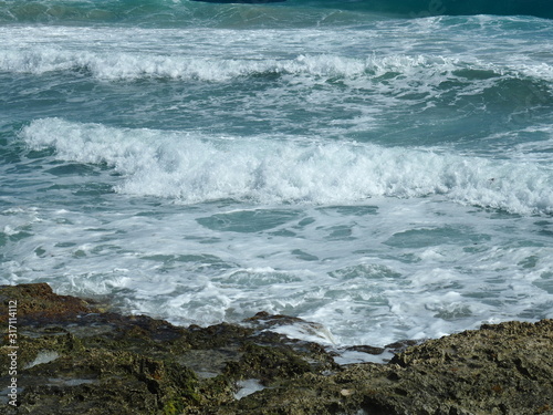 Waves Crashing into Rocks on Coast of Cozumel, Mexico