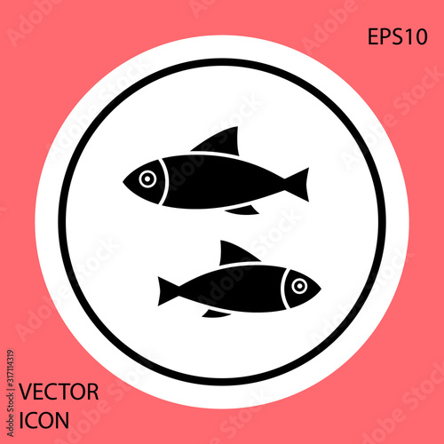 Black Fish icon isolated on red background. White circle button. Vector Illustration
