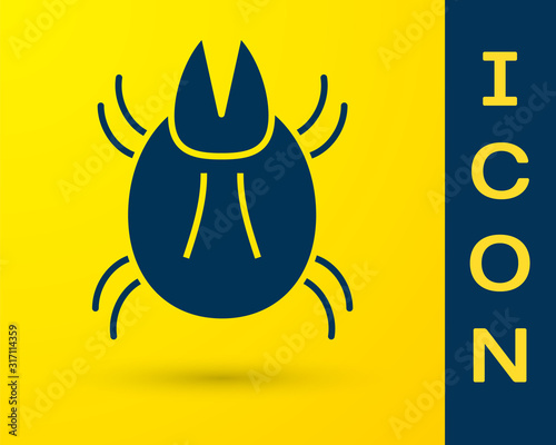 Blue Parasite mite icon isolated on yellow background. Vector Illustration